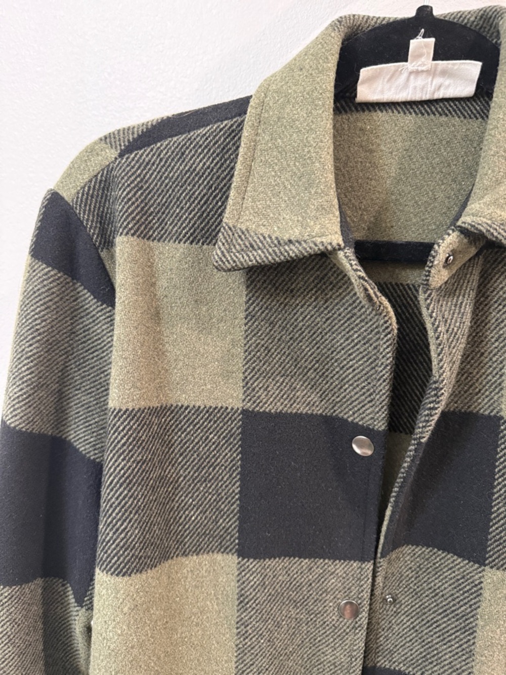 BB Dakota Olive & Black Plaid Snap-Front Pea Coat - Picture 8 of 10